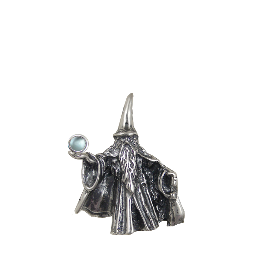 Sterling Silver Wizard of the North Pendant Holding Blue Topaz Magic Orb